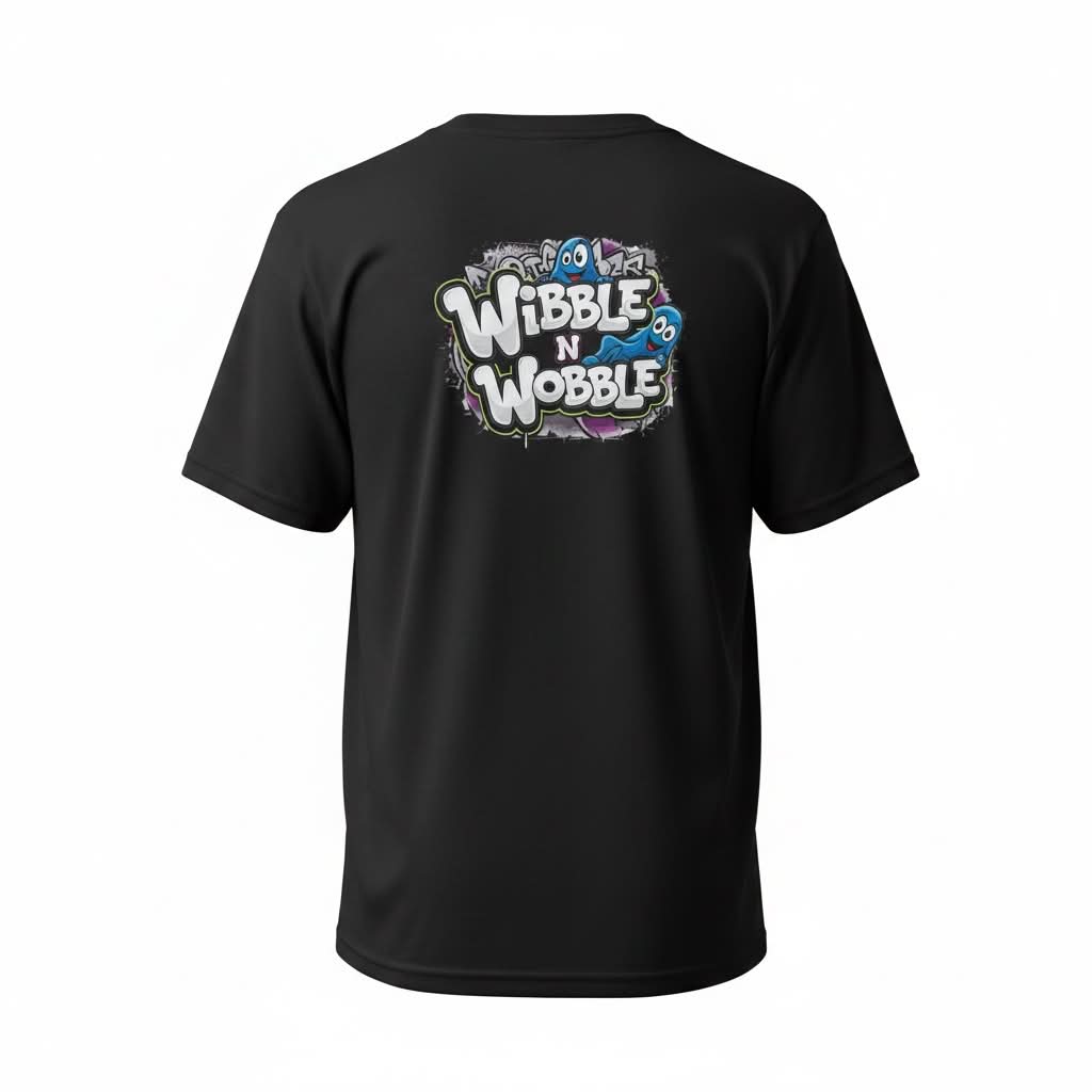 Wibble N Wobble Tech-Tee — back with full graffiti print
